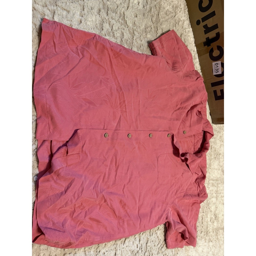 Mens Pink Caribbean Shirt Button Up Short Sleeve Textured Design Hawaiian 2XL